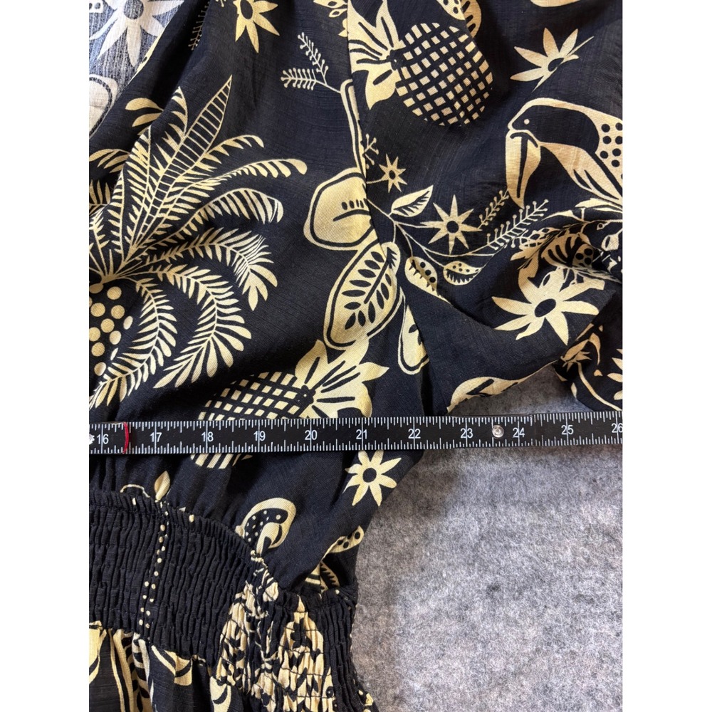 Rusttydustty Womens 4X Tropical Palm Print Smocked Waist Maxi Dress Black Yellow - Picture 7 of 10
